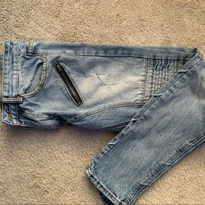 denim jeans with ripples in knees